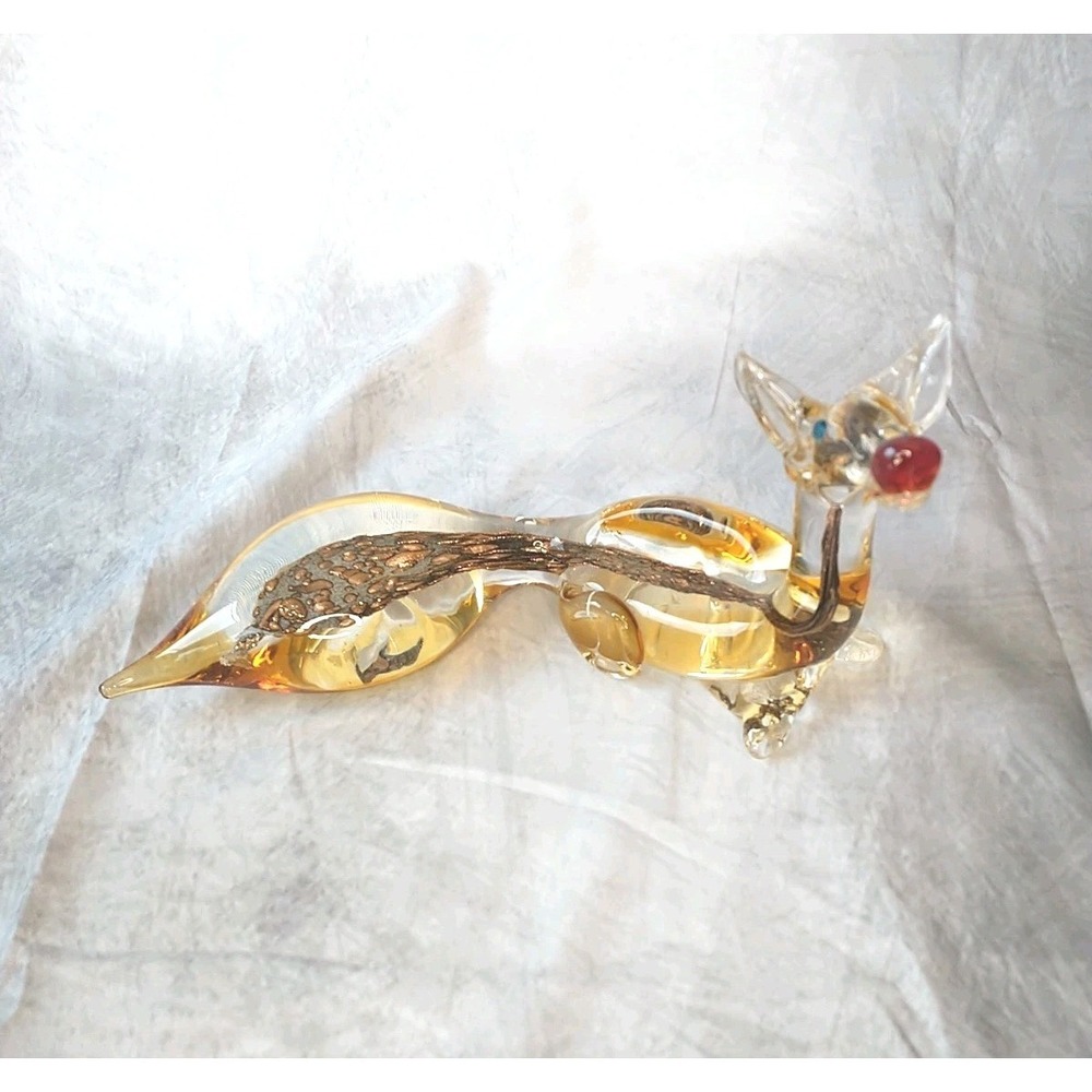 Vintage J.I. Co Murano Glass Fox Figurine Large Piece Good Condition